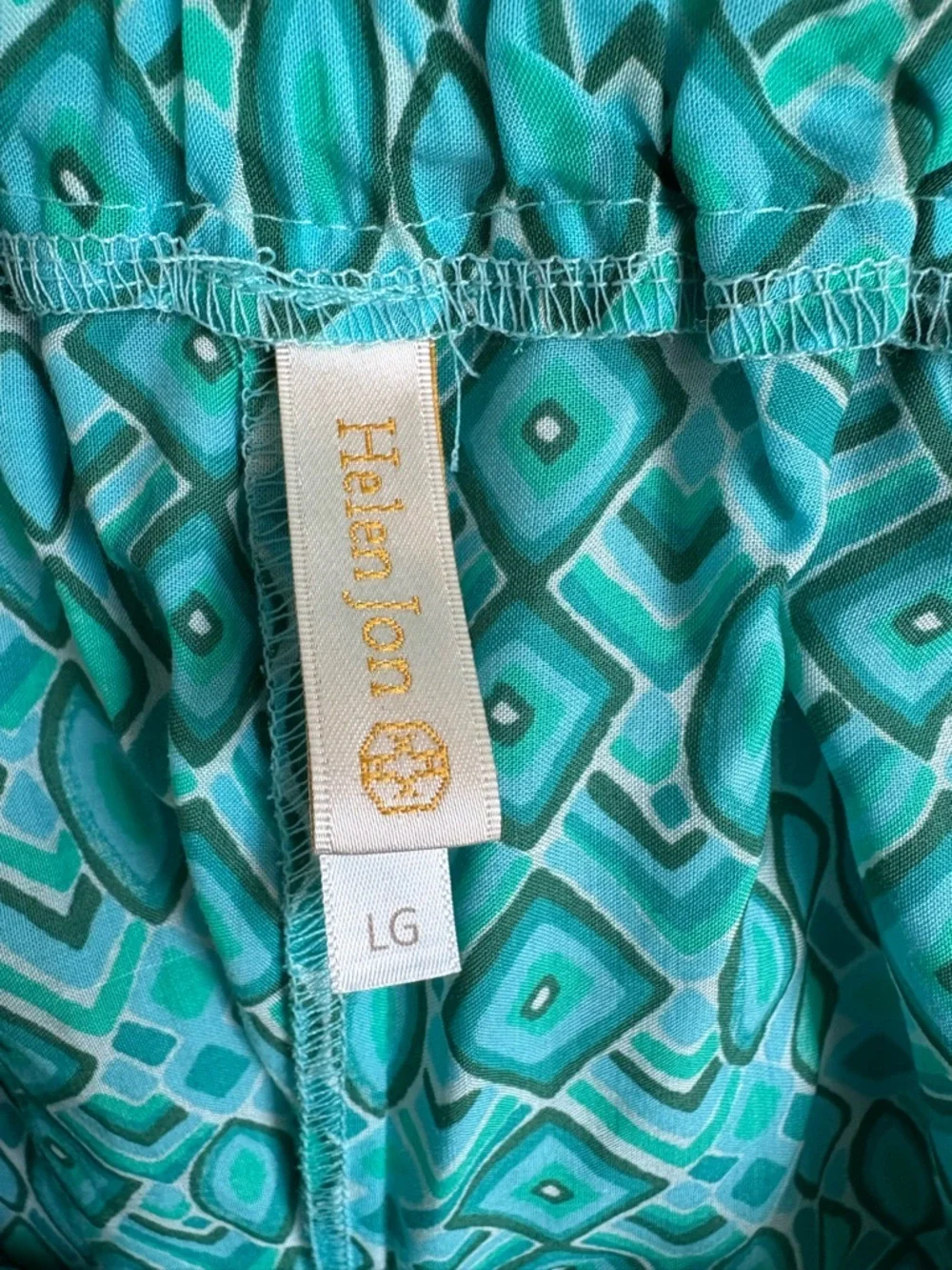 Helen Jon Seaside Pants - Costa Del Sol Teal/Turquoise Geometric Print szL Beach - Picture 6 of 6